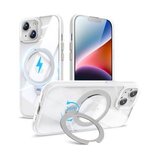 TaeliorTech 360° Spin Invisible Magnetic Stand for iPhone 14 Case [Military Grade Shockproof] [Compatible with MagSafe] Slim Translucent Matte Phone Case for iPhone 14 (6.1"), White