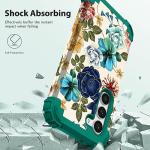 Hocase for Galaxy S23 Plus Case, Shockproof Heavy Duty Protection Soft Silicone Rubber Bumper+Hard Plastic Hybrid Protective Case for Samsung Galaxy S23 Plus (6.6"") 2023 - Teal Flowers