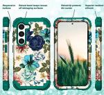 Hocase for Galaxy S23 Plus Case, Shockproof Heavy Duty Protection Soft Silicone Rubber Bumper+Hard Plastic Hybrid Protective Case for Samsung Galaxy S23 Plus (6.6"") 2023 - Teal Flowers