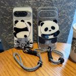 for Google Pixel 9 Pro XL Pixel 10 Pro XL Rope Strap Pendant Phone Case Panda Cartoon Animal Shockproof Soft Cover