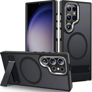 MALEWOLF Magnetic for Samsung Galaxy S22 Ultra Case with 3 Stand Ways, [Invisible Stand] Color-Blocked with Anti-Slip Edge Anti-Drop Shockproof Slim Phone Case for Galaxy S22 Ultra 6.8” (Black/Grey)