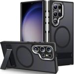 MALEWOLF Magnetic for Samsung Galaxy S22 Ultra Case with 3 Stand Ways, [Invisible Stand] Color-Blocked with Anti-Slip Edge Anti-Drop Shockproof Slim Phone Case for Galaxy S22 Ultra 6.8” (Black/Grey)