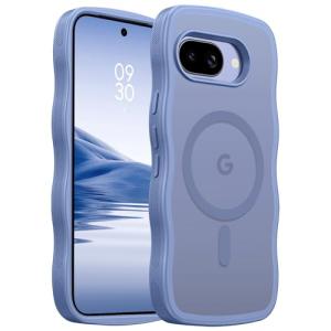 BENTOBEN for Google Pixel 9a Case [Compatible with MagSafe] Cute Curly Wavy Anti-Slip Bumper Magnetic Matte Slim Thin Soft Women Girls Boys Protective Phone Cover for Google Pixel 9a 6.3", Blue