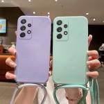 For Samsung Galaxy S25 Edge S24 S23 S22 Ultra S25 S24 FE A17 A56 A52 A53 A54 A55 A16 5G Soft Lanyard Case Crossbody Strap Cover