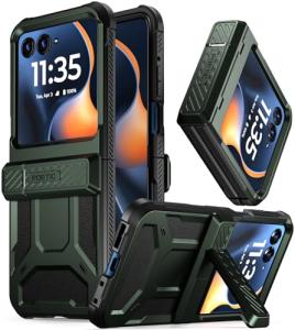 Poetic Spartan Case for Motorola Moto Razr 2025/2024, [Kickstand][Hinge Protection][20FT Mil-Grade Drop Tested], Full-Body Rugged Shockproof Protective Cover with Kickstand, Metallic Green
