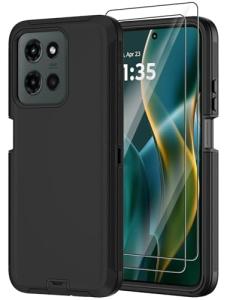 Annymall for Motorola Moto G 5G 2025 Case with 2X Screen Protector, Heavy Duty Shockproof Drop Protection 3-Layer Cell Phone Cases, Military Grade Full Body Rugged Bumper Protective Cover (Black)