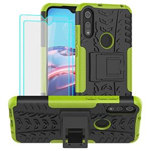 for Moto E Phone Case, Motorola e Case with HD Screen Protector, Shockproof Silicone Protective with Kickstand Hard Phone Cover for Moto E (2020) (Green)