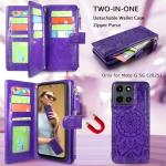 Harryshell Detachable Wallet Leather Case Compatible with Motorola Moto G 2025 Magnetic Phone Case Zipper with Cash Coin Pocket Multi Card Slots Holder Wrist Strap (Flower Purple)
