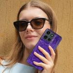 Harryshell Detachable Wallet Leather Case Compatible with Motorola Moto G 2025 Magnetic Phone Case Zipper with Cash Coin Pocket Multi Card Slots Holder Wrist Strap (Flower Purple)