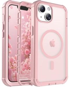 jaroco Magnetic for iPhone 13 Case, [Compatible with MagSafe][Military Grade Drop Protection][Heavy Duty Protection][Non-Slip][Shockproof] 2-Layer Durable Bumper Phone Case 6.1''-Light Pink