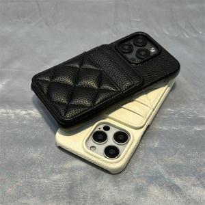 Luxury Card Pocket Wallet Leather Phone Case for iPhone 16 17pro max 15 17 14 Pro 13 12 Trendy Lattice Card Slot Matte Cover