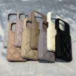 Luxury Card Pocket Wallet Leather Phone Case for iPhone 16 17pro max 15 17 14 Pro 13 12 Trendy Lattice Card Slot Matte Cover