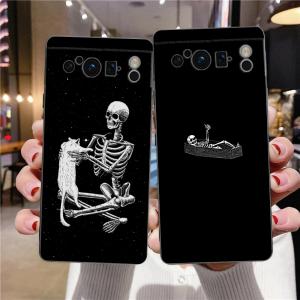 Phone Case For Google Pixel 6 7 8 9 Pro XL 8A 7A 6A Black Cover Soft Shell Funny Skeleton