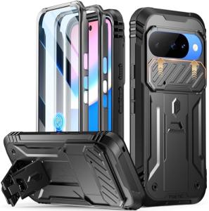 Poetic Revolution Case for Google Pixel 10/10 Pro 5G, [Slide Camera Cover], Built-in Screen Protector [Work with Fingerprint ID], [2 Front Frame] Full Body Rugged Shockproof Case with Kickstand, Black