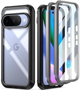 Poetic Guardian Case for Google Pixel 10/10 Pro 5G, Built-in Screen Protector [Work with Fingerprint ID], [2 Front Frame] [Wireless Charge] Full Body Shockproof Rugged Clear Cover Case, Black/Clear