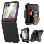 Caka for Motorola Moto Razr 2025/2024 Case with Clip and Screen Protector [NOT for Plus or Ultra], Slim Thin Flip Phone Cover and Belt Hip Holster Combo Accessories for Razr 50 & 60 - Black