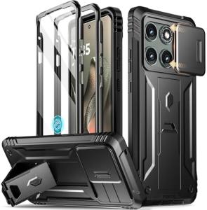 Poetic Revolution Case for Motorola Moto Edge 2025 [Not for 2024 Version], [Slide Camera Cover], Full-Body Military Grade Rugged Shockproof Cover with Kickstand and Built-in-Screen Protector, Black