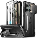 Poetic Revolution Case for Motorola Moto Edge 2025 [Not for 2024 Version], [Slide Camera Cover], Full-Body Military Grade Rugged Shockproof Cover with Kickstand and Built-in-Screen Protector, Black