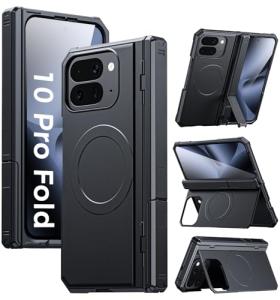 for Google Pixel-10-Pro Fold Magnetic Case: Dual Kickstand, Fit for Pixelsnap/MagSafe, Military-Grade Shockproof Protection, Hinge Protection, Screen Protector, Durable TPU Cover for 10 Pro Fold Black