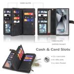 TwoHead for Samsung Galaxy S24 Ultra Wallet Case with Card Holder, Detachable Magnetic Phone Case for S24 Ultra,PU Leather All-Round Protective Phone Case Wallet with Wrist Strap,Black