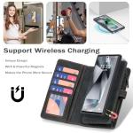 TwoHead for Samsung Galaxy S24 Ultra Wallet Case with Card Holder, Detachable Magnetic Phone Case for S24 Ultra,PU Leather All-Round Protective Phone Case Wallet with Wrist Strap,Black