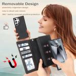TwoHead for Samsung Galaxy S24 Ultra Wallet Case with Card Holder, Detachable Magnetic Phone Case for S24 Ultra,PU Leather All-Round Protective Phone Case Wallet with Wrist Strap,Black
