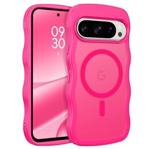 BENTOBEN Magnetic for Google Pixel 10 Pro Case Cute, Curly Wavy Pixel 10Pro Case [Compatible with MagSafe] Anti-Slip Bumper Matte Slim Women Girls Boys Phone Cover for Google 10Pro 6.3", Hot Pink