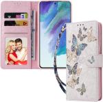 UEEBAI Wallet Case for Samsung Galaxy A15 4G/5G, PU Leather Phone Case Kickstand RFID Blocking Flip Case Card Slots Wrist Strap Relief Engraved Pattern Magnetic Closure Folio Case - Blue Butterfly