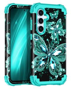 Miqala for Galaxy S24 FE 5G Case,Glow in The Dark Three Layer Heavy Duty Shockproof Full Body Hard Plastic Bumper+Soft Silicone Protective Case for Samsung Galaxy S24 FE 5G, Blue Black