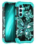 Miqala for Galaxy S24 FE 5G Case,Glow in The Dark Three Layer Heavy Duty Shockproof Full Body Hard Plastic Bumper+Soft Silicone Protective Case for Samsung Galaxy S24 FE 5G, Blue Black