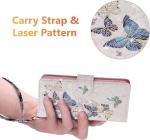 UEEBAI Wallet Case for Samsung Galaxy A15 4G/5G, PU Leather Phone Case Kickstand RFID Blocking Flip Case Card Slots Wrist Strap Relief Engraved Pattern Magnetic Closure Folio Case - Blue Butterfly