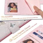 UEEBAI Wallet Case for Samsung Galaxy A15 4G/5G, PU Leather Phone Case Kickstand RFID Blocking Flip Case Card Slots Wrist Strap Relief Engraved Pattern Magnetic Closure Folio Case - Blue Butterfly