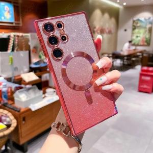 Fashion For Magsafe Glitter Cases For Samsung Galaxy S24 S23 S22 Ultra S21 FE Magnetic Wireless Charging Back Cover Accessories