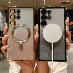 Fashion For Magsafe Glitter Cases For Samsung Galaxy S24 S23 S22 Ultra S21 FE Magnetic Wireless Charging Back Cover Accessories