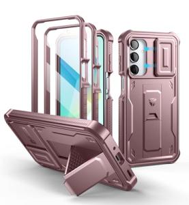 Dexnor for Samsung Galaxy A16-5G Phone Case, [2 Front Frame] [Built-in Magnetic Slide Camera Cover & Kickstand] Heavy Duty Protection Shockproof Case with Screen Protector, 6.7 inch Peony Pink