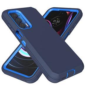 Heavy Duty Protective Case for Motorola Moto Edge 2021/5G UW - Dustproof, Shockproof 3 in 1 Rugged Phone Cover (Dark Blue)