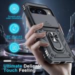 Janmitta Case Compatible with Google Pixel 10/10 Pro Built in Slide Camera Lens Cover+Screen Protector+Finger Ring Holder Kickstand,Heavy Duty Shockproof Full Body Protective Phone Cover,Black