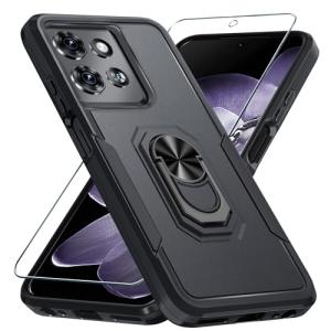 Janmitta for Motorola Moto G 2025 Case/Moto G 2026 Case with Screen Protector,Heavy Duty Shockproof Full Body Protective Cover Built in Rotatable Metal Holder for Moto-G-Play-2026,Black Matte