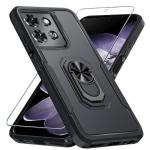 Janmitta for Motorola Moto G 2025 Case/Moto G 2026 Case with Screen Protector,Heavy Duty Shockproof Full Body Protective Cover Built in Rotatable Metal Holder for Moto-G-Play-2026,Black Matte