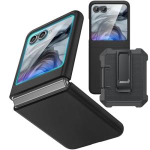 Ruky for Motorola Razr 2024/2025 Case with Belt Clip [Not fit Ultra or Plus], Slim Razr 2024 Case with Built-in Screen Protector, Support Wireless Charging Phone Case for Moto Razr 2024, Black