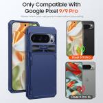 CENMASO for Google Pixel 9 Pro Case/Pixel 9 Case with Card Holder (4 Cards) & Sliding Camera Cover & Kickstand【RFID Blocking】 Full-Body Shockproof Wallet Phone Case for Pixel 9/9 Pro-Blue