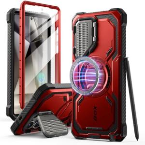 i-Blason Armorbox for Samsung Galaxy S25 Ultra Case MagSafe with Camera Cover Stand [Military Protection] Full-Body Heavy Duty Magnetic Phone Case with Screen Protector for S25 Ultra 6.9 inch, Red