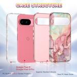 Btscase for Google Pixel 9 Pro Case/Pixel 9 Case 2024 [Military Grade Shockproof] Stylish Marble Pattern Slim Protective 3 Layers Hard PC+Soft Silicone Rugged Women Men Anti-Scratch Cover, Rose Gold
