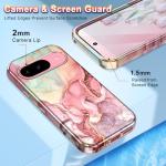 Btscase for Google Pixel 9 Pro Case/Pixel 9 Case 2024 [Military Grade Shockproof] Stylish Marble Pattern Slim Protective 3 Layers Hard PC+Soft Silicone Rugged Women Men Anti-Scratch Cover, Rose Gold