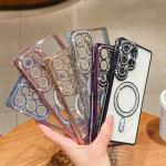 Luxury Glitter Rhinestone Magnetic Case for Samsung Galaxy S25 Ultra S24 S23 Bling Diamond Transparent Plating Cover for A16 A55