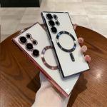 Plating Magnetic for Magsafe Clear Phone Case For Samsung S25 S24 Ultra S23 FE S21 S22 Plus Bumper Lens Film Protection Cover