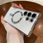 Plating Magnetic for Magsafe Clear Phone Case For Samsung S25 S24 Ultra S23 FE S21 S22 Plus Bumper Lens Film Protection Cover