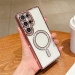Luxury Glitter Rhinestone Magnetic Case for Samsung Galaxy S25 Ultra S24 S23 Bling Diamond Transparent Plating Cover for A16 A55