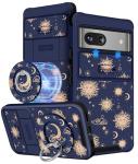 Buleens for Google Pixel 8A Case 6.1 Inch - with Ring Stand & Camera Cover Aesthetic Cute Designed for Women Girls Girly Kawaii Sun Moon Stars Unique for Pixel 8A Phone Case Compatible with Magsafe
