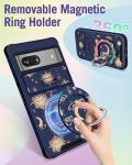 Buleens for Google Pixel 8A Case 6.1 Inch - with Ring Stand & Camera Cover Aesthetic Cute Designed for Women Girls Girly Kawaii Sun Moon Stars Unique for Pixel 8A Phone Case Compatible with Magsafe